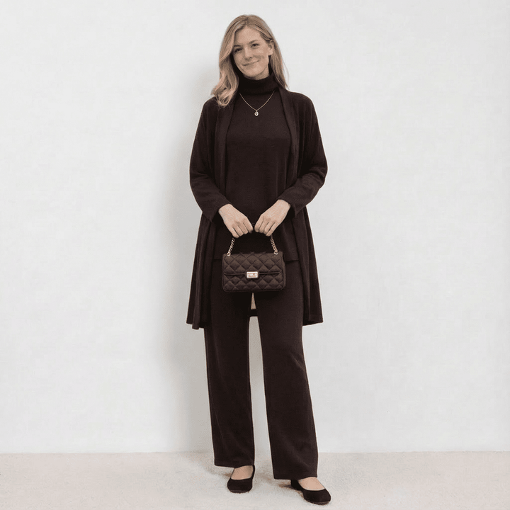 Barbara Cardigan Knit Top & Trousers Set | Refined Three-Piece Knit Co-Ord